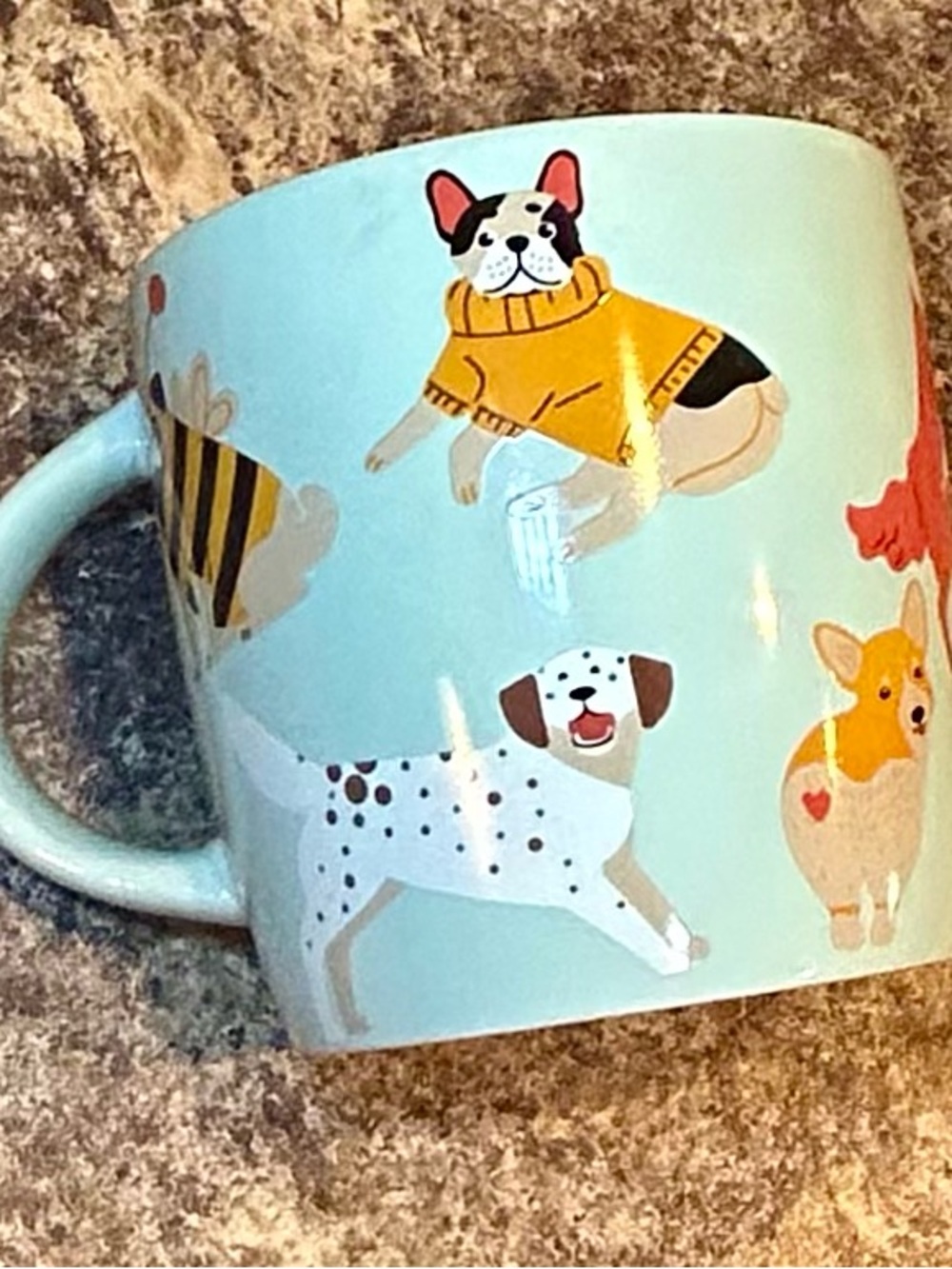 Playful Dog-Print Ceramic Mug in Light Blue